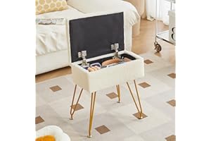 ALEESING Alessing Vanity Stool Chair Ottoman with Storage, Sherpa Vanity Chair for Makeup Room, Rectangle Vanity Stools with Metal Legs, Soft Makeup Stool Footrest Footstools for Bedroom Living Room, White