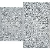 BOANKODU Bathroom Rugs Sets 2 Piece, Extra Soft Chenille Bath Mat Absorbent Bathroom Rug, Bathroom Mat with PVC Non-Slip Bottom, Machine Washable Bath Rugs (32x20 Inch + 24x16 Inch, Light Grey)