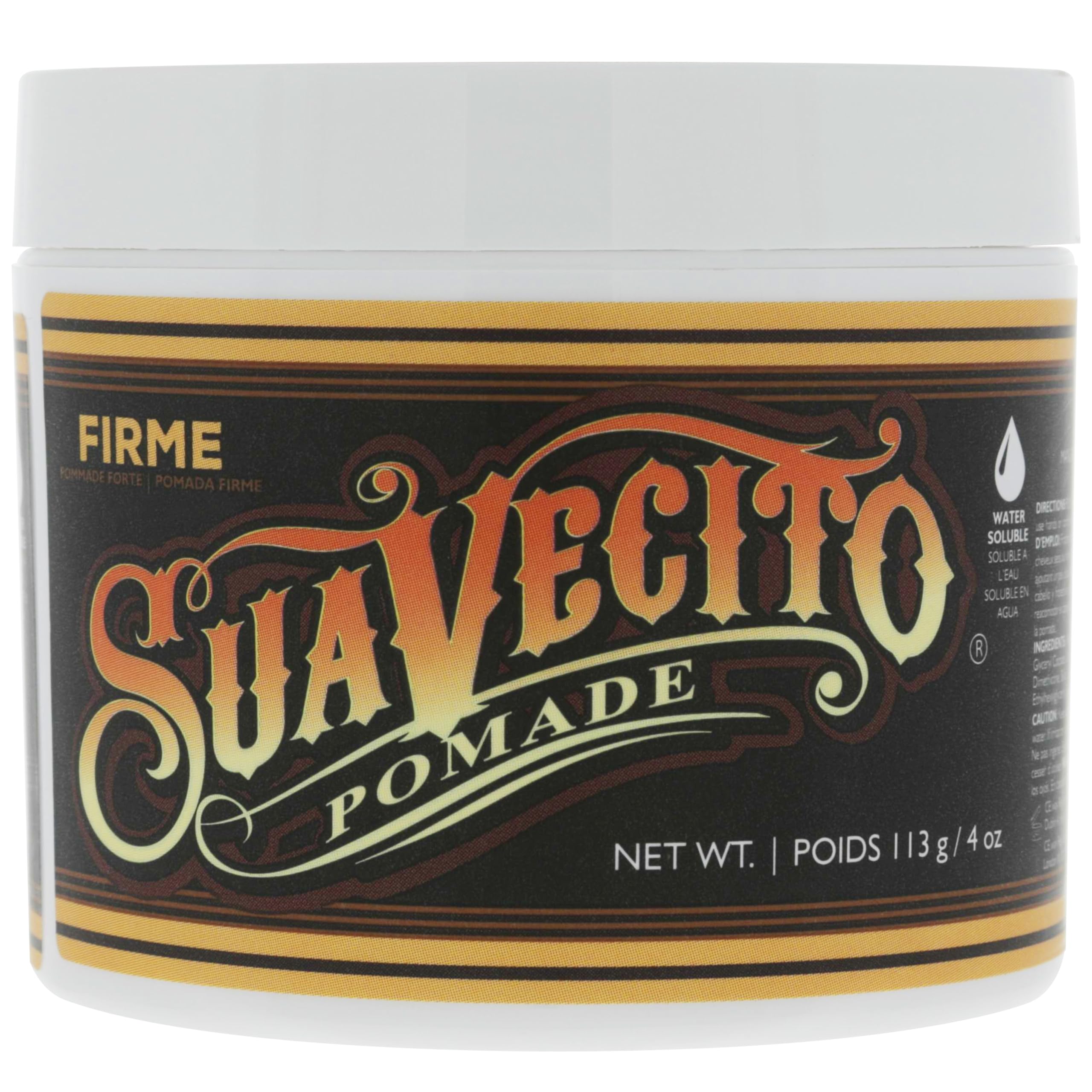 Suavecito Firme Strong Hold Pomade, Strong Hold Pomade For Men, Medium Shine Water Based Wax Flake Free Hair Gel, Easy To Wash Out, All Day Hold For All Hairstyles, 4oz/113g