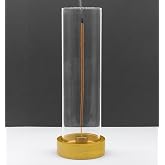 Glass Incense Holder for Sticks,Modern Incense Stick Holder with Ash Catcher[Anti ash Flying], Wooden Incense Burner Holder,Zen Glass Incense Holder,for Spa Home Decor Yoga Meditation[Golden]