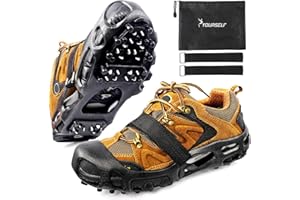 SYOURSELF Crampons Ice Cleats for Shoes and Boots Women Men Kids, 28 Shoe Spikes Non Slip Snow Traction Cleats for Snow and Ice Grippers for Shoes and Boots Hiking Walking Fishing Climbing