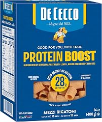 De Cecco Protein Boost Mezzi Rigatoni No. 26 Pasta, 14 Oz | High Protein Noodles, 28g Protein, Made with Semolina and Legume 