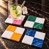 Folkulture Resin Coasters Set of 4 for Drink, Waterproof, Non Slip, 4 Inch | (4") Resin Drink Coaster for Coffee Table, Cup Coaster Waterproof, Non Slip for Bar, Party, Housewarming Gifts,Handmade,Cute