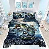 Feelyou Pike Fish Bedding Set Twin Size Bass Big Fish Comforter Set for Kids Boys Girls Decor Fishing and Hunting Comforter Ocean Theme Duvet Set with 1 Pillow Case