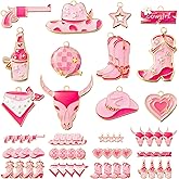 Pink Western Cowgirl Charms Pendants - 48Pcs Cowboy Boot Alloy Enamel Jewelry Pendants Pink Bull Head Hat Heart Charms for Jewelry Making Earring Necklace Bracelet Making DIY Crafts Birthday Xmas Gift