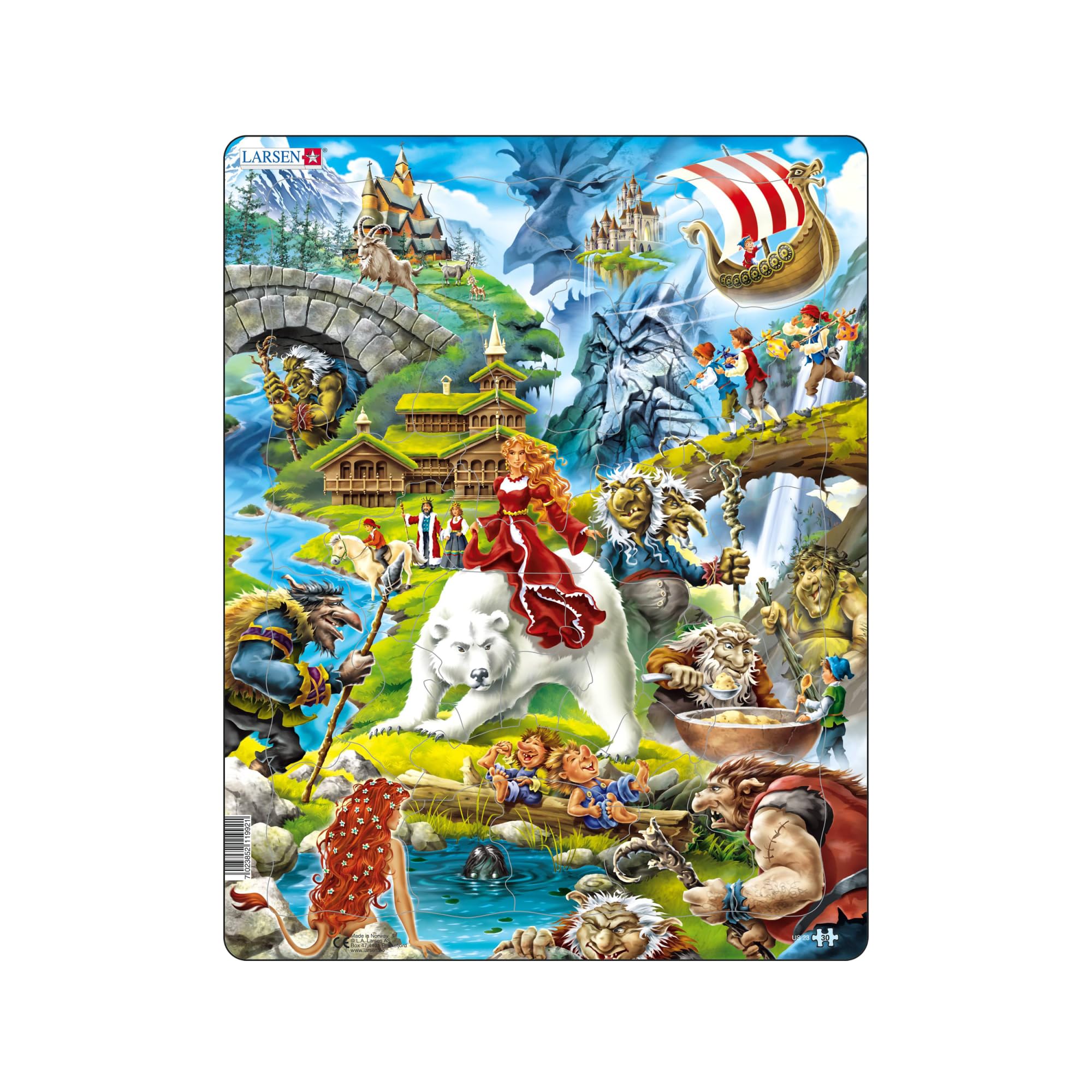 Larsen US23 Larsen Norwegian Folktale Tray Jigsaw – Easy 30‑Piece Kids Puzzle, Preschool Friendly