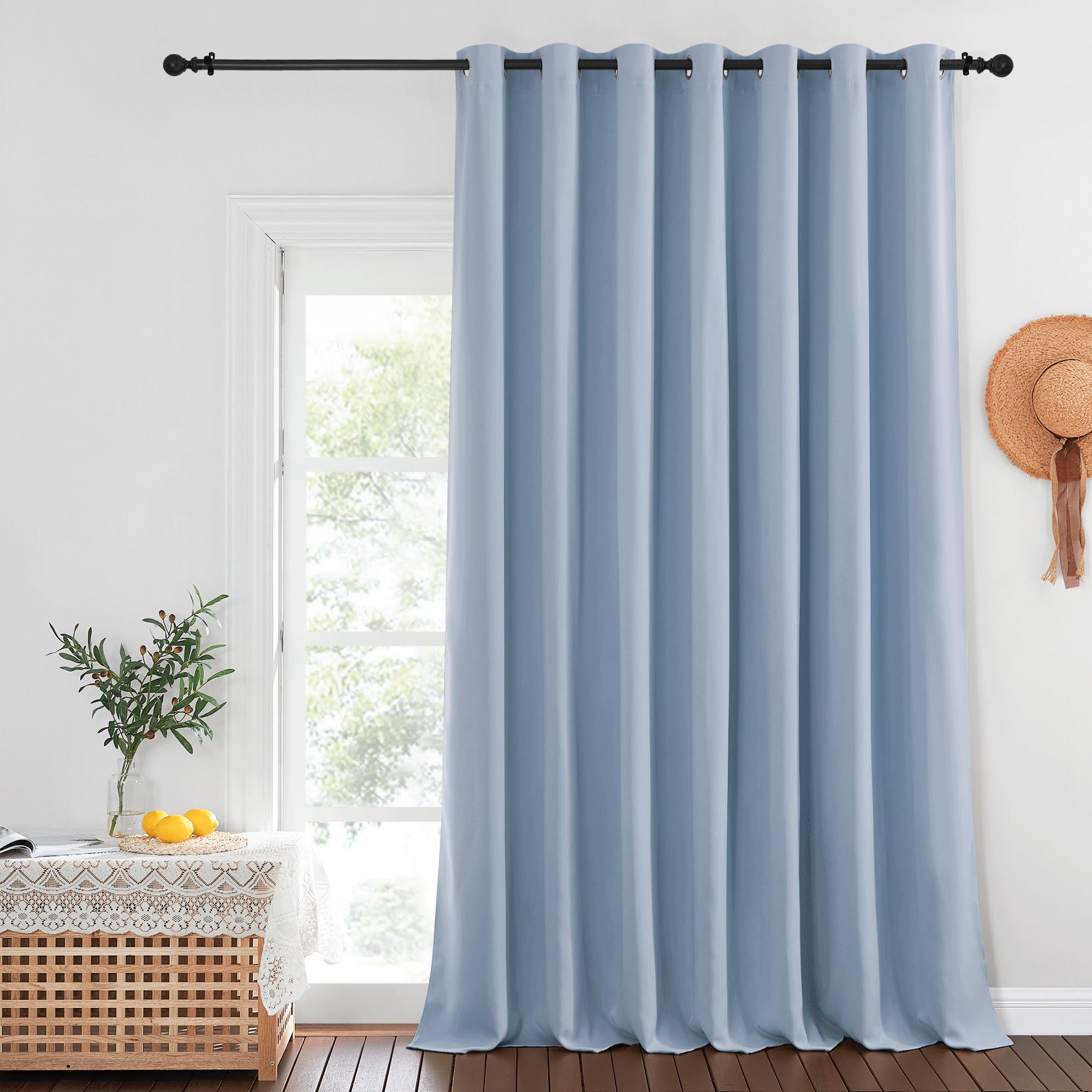 Photo 1 of NICETOWN Blackout Curtains for Sliding Glass Door Room Divider Noise Reduce Curtain Panel Portable Window Screen Sliding Partition, W100 x L102 inches, 1 Panel, Vintage Blue