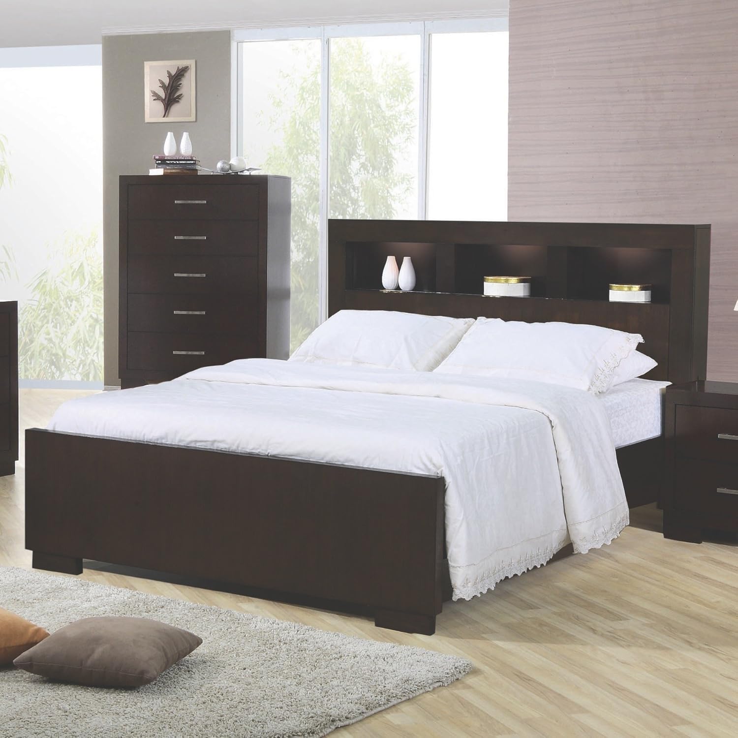 headboard with lights and shelves
