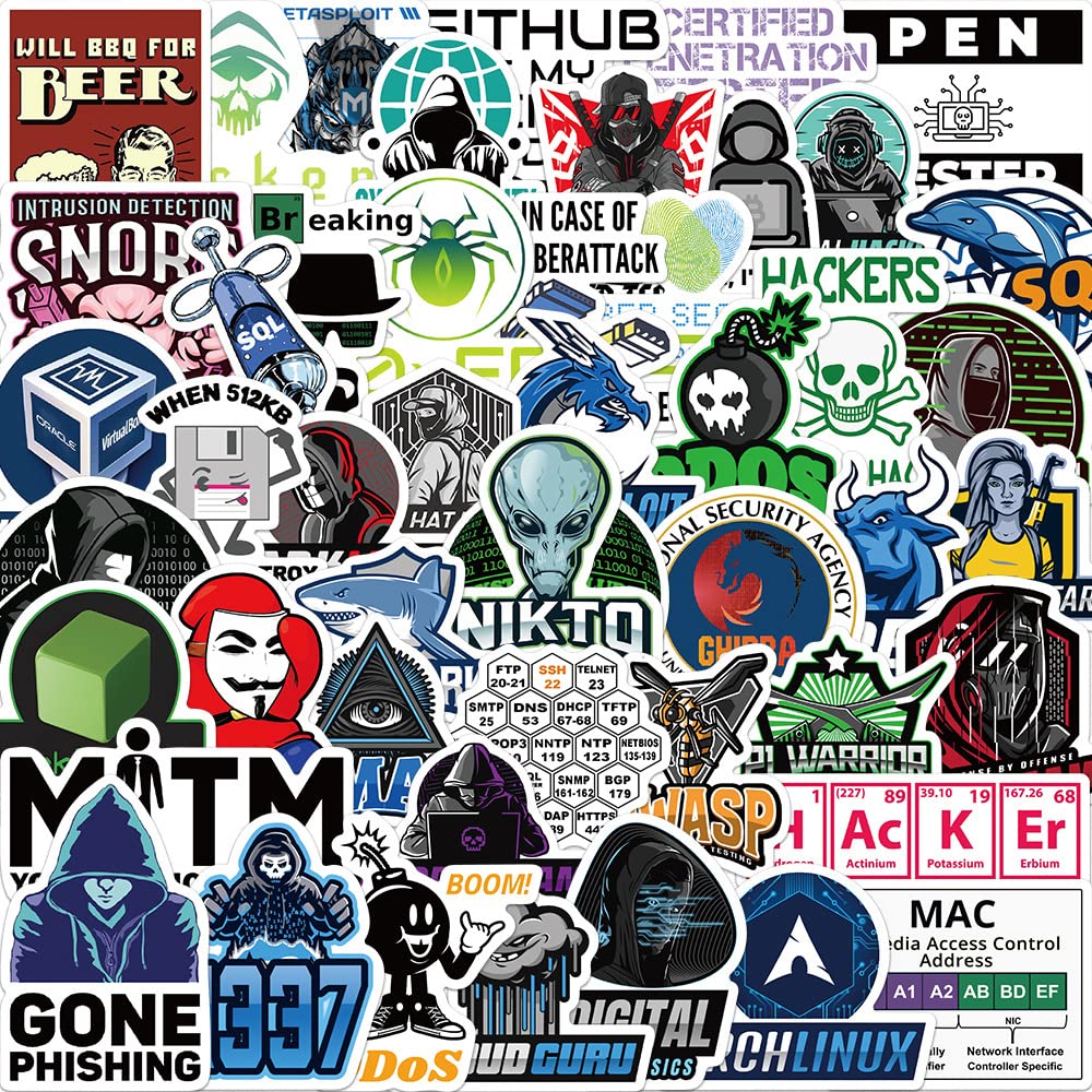 Hacker Stickers for Laptop (50 PCS),Gift for Children Teens Adults Girl Boys,Waterproof Stickers for Water Bottle,Hacker Vinyl Stickers for Scrapbook,Skateboard,Bike,Phone,Dairy