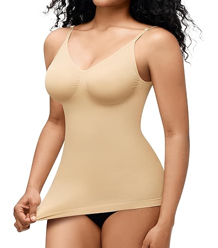Women's Tummy Control Shapewear Vest - V-Neck Compression Tank With Built-In Bra
