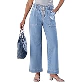 luvamia Wide Leg Jeans for Women Trendy High Waisted Elastic Waist Paperbag Drawstring Stretchy Denim Pants Trouser Jeans