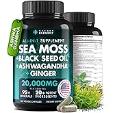 Secret Element Irish Sea Moss Black Seed Oil Ashwagandha Ginger, 20,000mg Capsules, Seamoss Black Seed Oil Ashwagandha Burdock Root, All in One Supplement, 120 Capsules