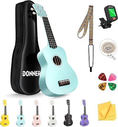 Donner Soprano Ukulele Kit DMU-01 21 Inch Macaron Green Beginner Bundle