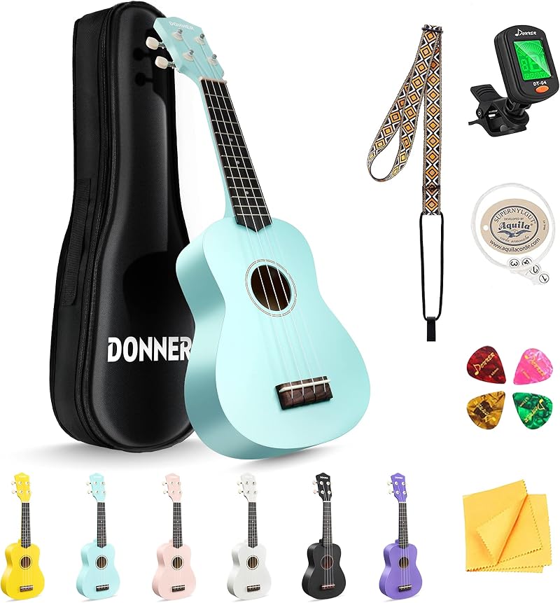 Donner Soprano Ukulele Kit DMU-01 21 Inch Macaron Green Beginner Bundle