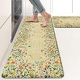 KIMODE Anti Fatigue Mats for Kitchen Floor 17"x47"+17"x29", Brown Butterfly Floral Kitchen Rugs Sets of 2, Cushioned Kitchen Floor Mats, Non Slip Standing Mat for Sink Laundry Office Desk