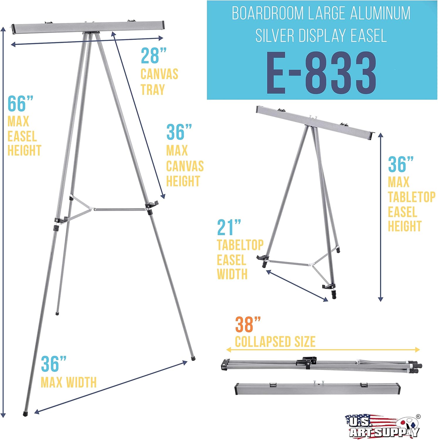 U.S. Art Supply 66" High Classroom Silver Aluminum Flipchart Display Easel and Presentation Stand - Large Adjustable Floor and Tabletop Portable Tripod, Holds 25 lbs - Holds Writing Pads, Poster Board: 0844998179955: Books