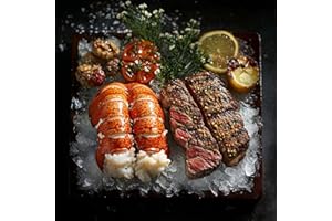 OCEANZEN Surf & Turf Duo – 2 Cold Lobster Tails (6-8oz Each) & 2 New York Strip Steaks (10 oz Each, USDA Prime) – Wild-Caught & Gourmet Quality