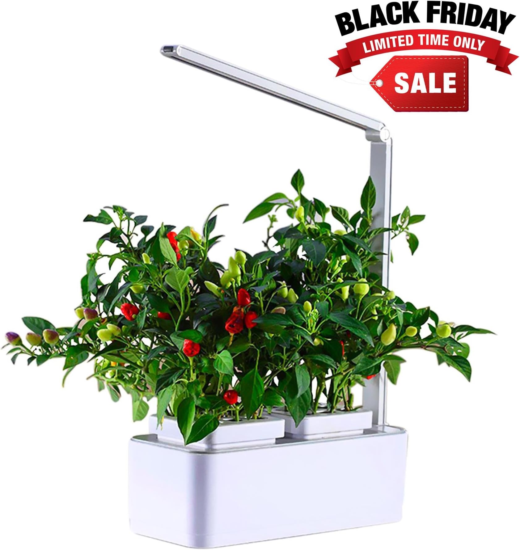 Smart Hydroponics Indoor Herb Garden Kit by SavvyGrow- Growing System with 2 Self-Watering Herb Garden Pots, Seeds, Fertilizer, Planting Medium, White LED Grow Light - All in 1 System Ready to Grow