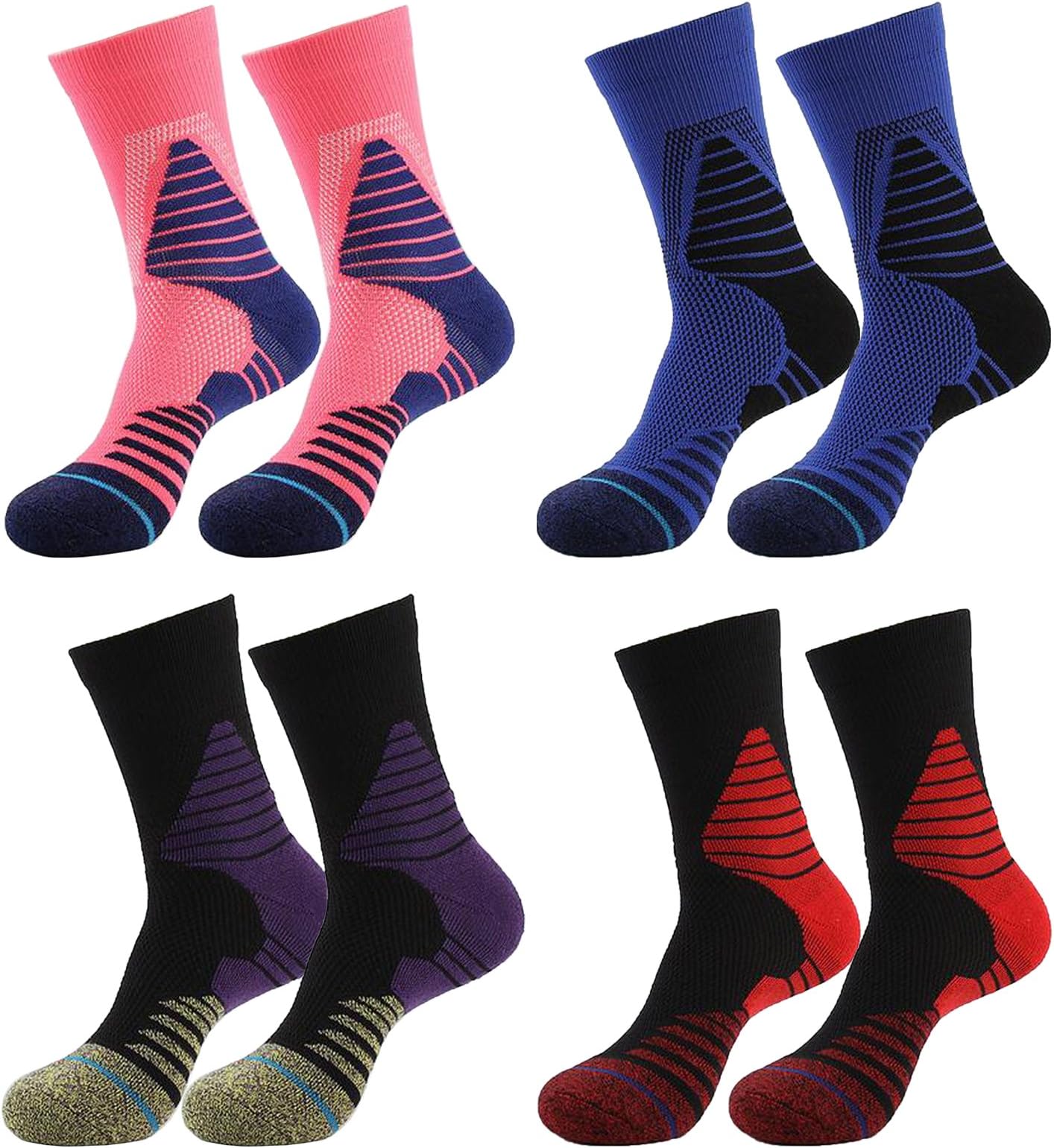 4 pack Men's Crew Socks Basketball Cushioned Dri-Fit Athletic Compression Sport Socks