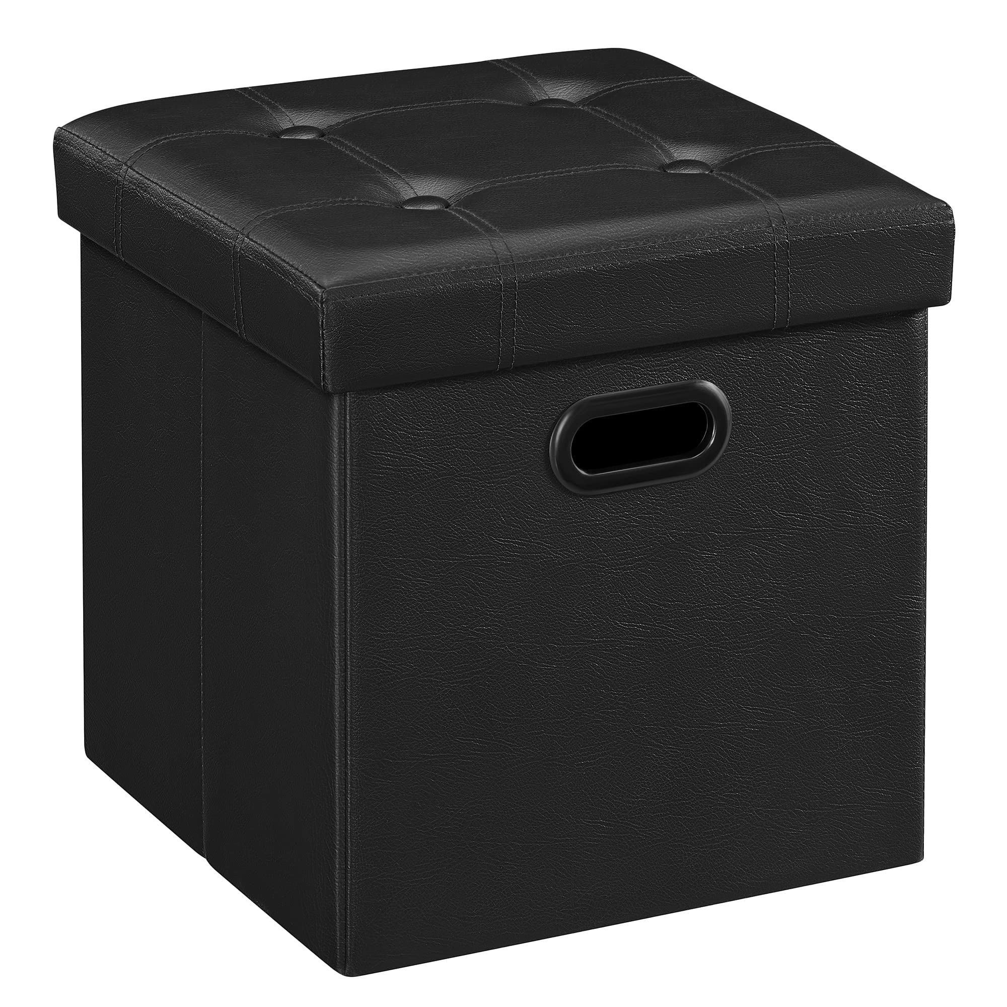 SONGMICS 15 Inches Ottoman with Storage, Footstool, Storage Ottoman with Metal Grommet Handles, Synthetic Leather, 660 lb Load Capacity, for Dorm Room, Living Room, Bedroom, Black ULSF30B