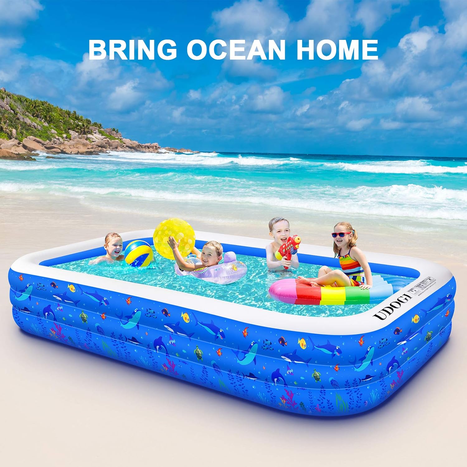 Inflatable Swimming Pool, 118" X 72" X 22" Full-Sized Family Lounge Pool for Kids Adults Baby Children, Thick Wear-Resistant Blow Up Kiddie Pools for Outdoor Garden Backyard Summer Water Party: Kitchen & Dining