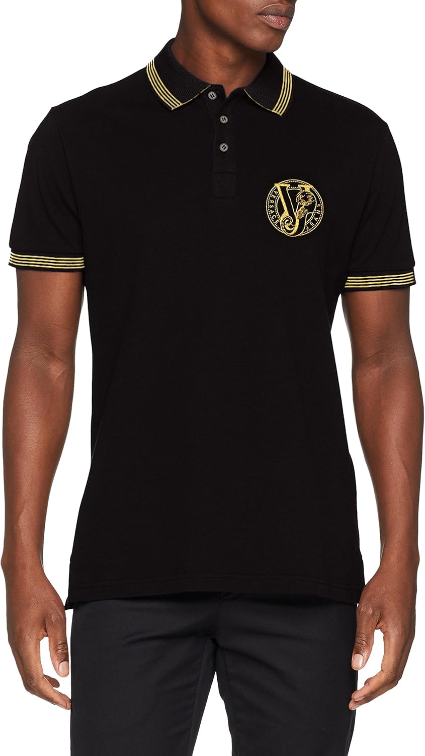 Versace Jeans Herren Poloshirt Man TShirt Mehrfarbig (Nero+Eco ORO