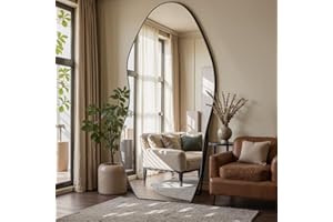 Antok Full Length Mirror, 76"x36" Floor Mirror with Stand, Standing Hanging Leaning Irregular Mirrors for Bedroom Living Room Entryway, Wavy Shaped, Black