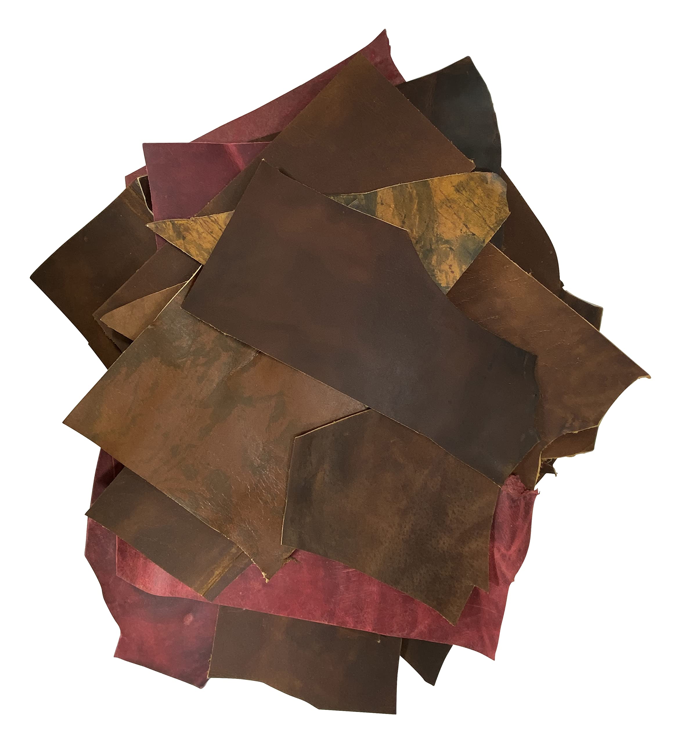 Wanderings Leather Scraps for Crafts – 3lbs Mixed Sizes Shapes with 91cm Cord - Full Grain Buffalo Leather Remnants from Journal Making - Great for Jewelry Wallets Cricut Arts Crafts