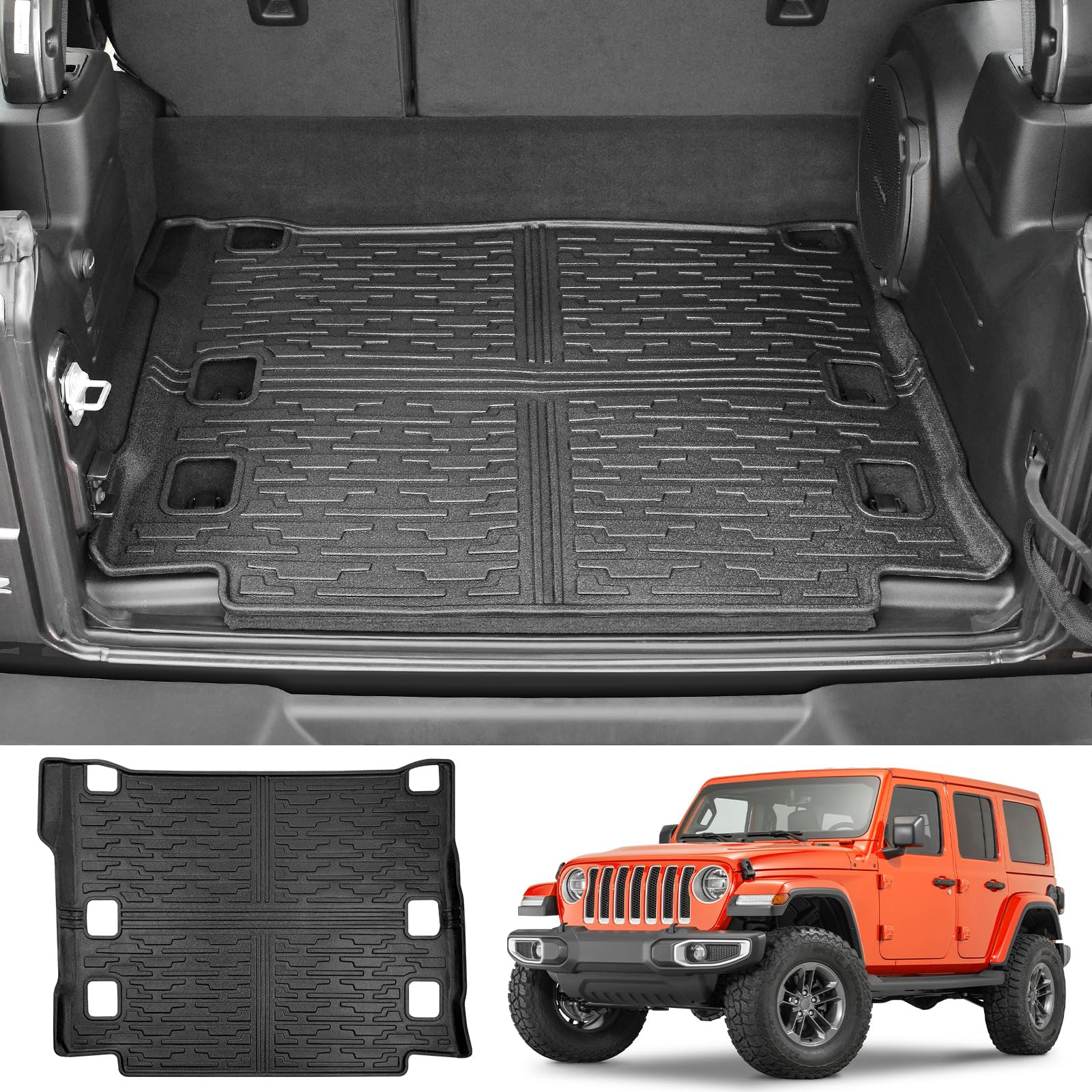 Photo 1 of JTYZSM Rear Cargo Mat Compatible with 2021-2024 Jeep Wrangler 4XE with Subwoofer Cargo Liner All Weather TPE Protection Trunk Mat for 21-24 Wrangler JL 4XE 4 Door Accessories (Not Fit 4X4)