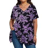 LARACE Plus Size Tops for Women Short Sleeve Women's V Neck Pleated Tunics Dressy T-Shirts Summer Clothes Loose Fit Blouses
