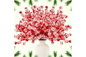 BSTDECOR 36 Pack Artificial Red Berry Stems, Red Berry Christmas Decorations Christmas Berry Picks Snow Flocked Spray Holly Berry Branches for Xmas Tree Wreath DIY Crafts Wedding Winter Home Decor