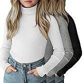 LessonZoo 3 Pack Girls Turtleneck Long Sleeve Shirts Ribbed Knit Cotton Layer Tops Slim Fit Casual Undershirts 5-14 Years