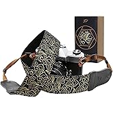 Padwa Lifestyle Camera Strap - 2" Wide with Double Layer Cowhide Head,Vintage Ukiyo E Style Auspicious Cloud Pure Cotton Camera Shoulder Straps,Adjustable Camera Neck Strap for all DSLR/SLR Cameras