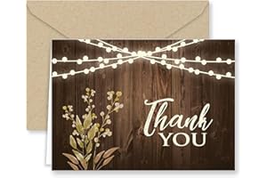 Paper Frenzy Rustic Wedding Thank You Note Cards with Kraft Envelopes - 25 pack