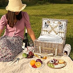31Pcs Picnic Basket for 4 -Wicker Picnic Set with