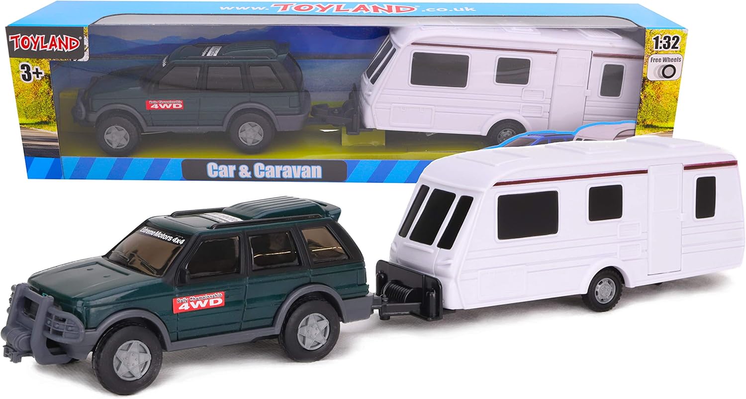 Toyland® Car & Caravan Set Pull Along - 1:32 Scale (Green), 36 cm x 11 cm x 7 cm