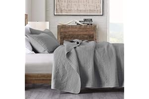 HORIMOTE HOME Quilt Set Queen Size Grey, Classic Geometric Spots Stitched Pattern, Stone-Washed Microfiber Chic Rustic Look, Ultra Soft Lightweight Quilted Bedspread for All Season, 3 Pieces