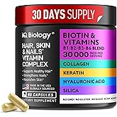 Biotin for Hair Growth Women & Men with Keratin, Collagen Complex 30000 mcg - Capsules for Hair Loss & Stronger Thickness - Skin & Nails Vitamins, Biotin 10000mcg and Collagen Supplements - 60 Pills