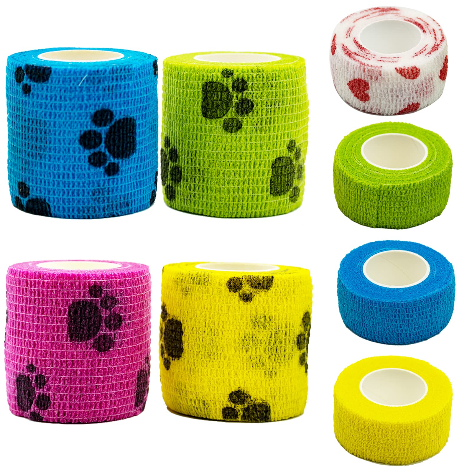 SZXMDKH 8 Rolls Self Adhering Bandage, Injury Wrap Tape for Cats, Pet Vet Wrap Bulk Stretch Tape for Wrist,Ankle Sprains & Swelling,Supports Muscles and Joints