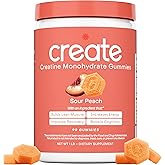 Create Creatine Monohydrate Gummies for Men & Women, Boost Focus, Strength, and Endurance, Anti-Melting Formula, Vegan, Gluten-Free, Non-GMO, 1.5g of Creatine per Gummy (Sour Peach)