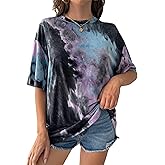 Remidoo Women's Casual Oversized T Shirt Short Sleeve Graphic Tee Letter Tie Dye Shirts