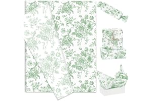 Generic AnyDesign 60 Sheets Sage Green Floral Tissue Paper Chinoiserie Gift Wrapping Paper Vintage Flower Art Paper for DIY Crafts Birthday Baby Shower Wedding Party Decor, 14 x 20 Inch