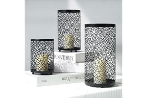 KOLNLALA Metal Candle Holders Set of 3, Decorative Tealight Candle Holder Sets, Candlestick for Pillar Vintage Style Perfect for Tabletop Centerpieces (Black, Bubble Pattern)