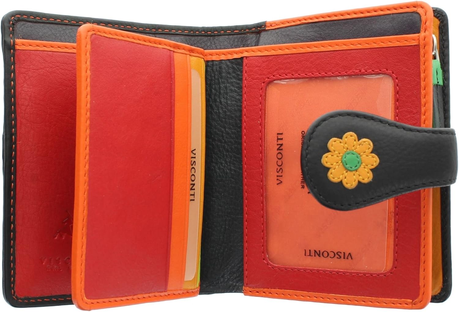 Visconti Daisy Collection Sunshine Ladies Leather Purse with Tab Closure RFID Blocking DS80 Black - Image 5