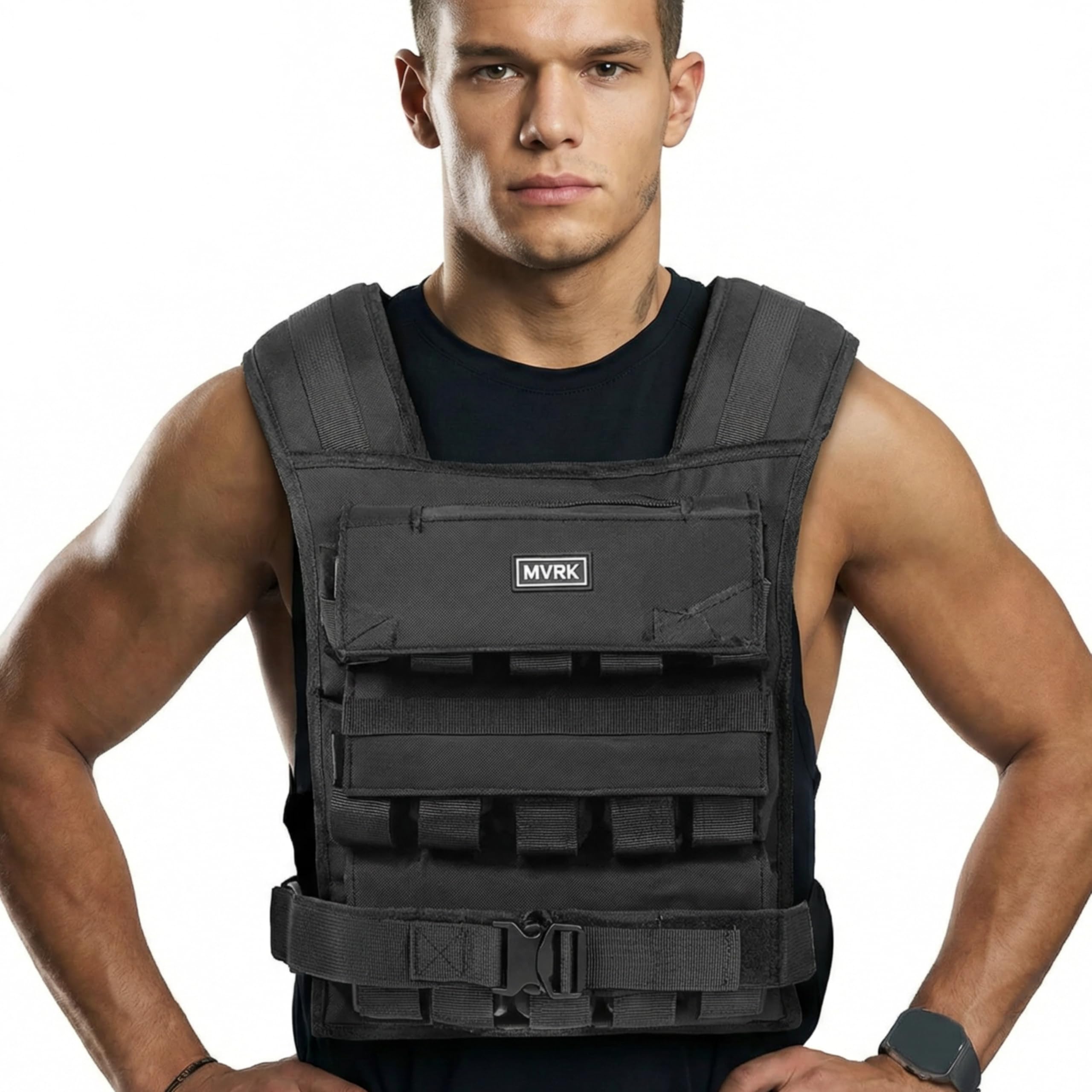 MVRK Weighted Vest Men 65lbs - Weighted Workout Vest With Removable Iron Weights, Heavy Duty Weighted Exercise Vest For Functional Training & Calisthenics - Weight Vest for Men and Women (65lbs) Image