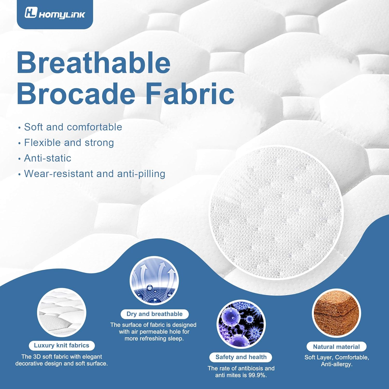 HomyLink Double Mattress Pocket Sprung 3D Breathable Knitting Fabric Sound Proofing Foam Mattresses 22CM Height - Image 4