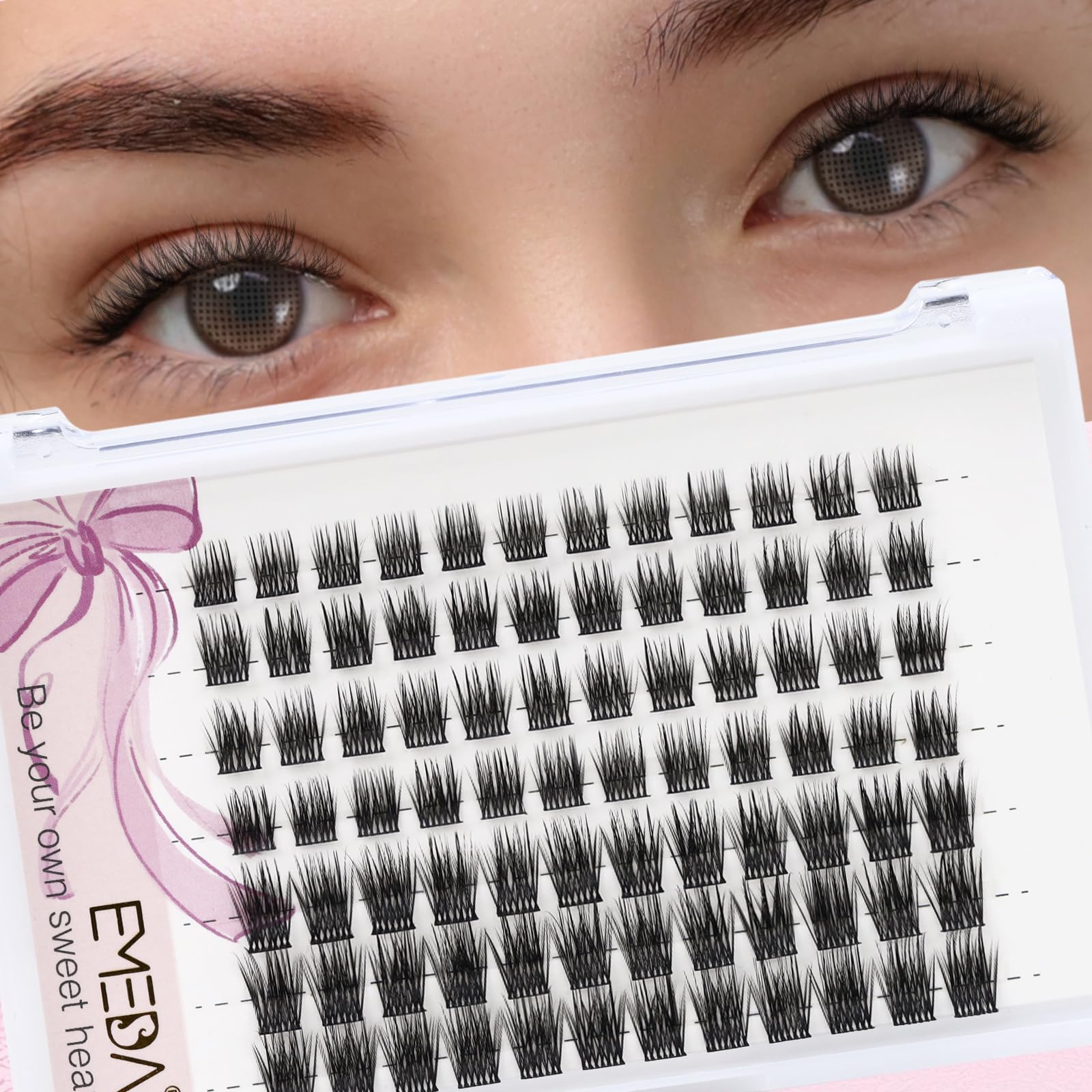 EMEDA DIY Lash Extensions D Curl Cluster Lashes 8mm 10mm 12mm Natural Look DIY Eyelash Extensions Reusable Lash Clusters Super Thin Band Lash Ribbons (D02) — image 1