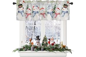 JANNYGOGO Snowman Curtains Valance for Bedroom Living Room, Christmas Tree Red Cardinals Curtains & Drapes Rod Pocket Seasonal Winter Snowy Scene Valance for Kitchen Window Curtains Over Sink 54x18in,1 Panel