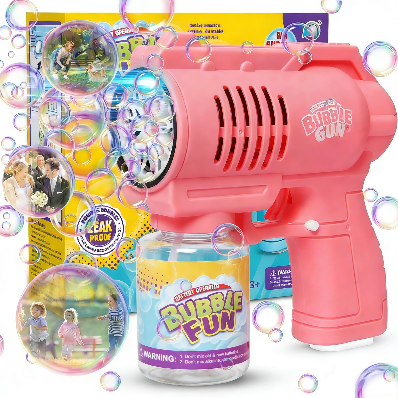 Panamalar Automatic Bubble Machine Bubble Gun for Kids, 10000+ Rich Bubbles/Min Bubble Maker Toy, 130ml Solution Portable Bubble Blower Machine with Lights for Outdoor Garden Party Wedding Gift