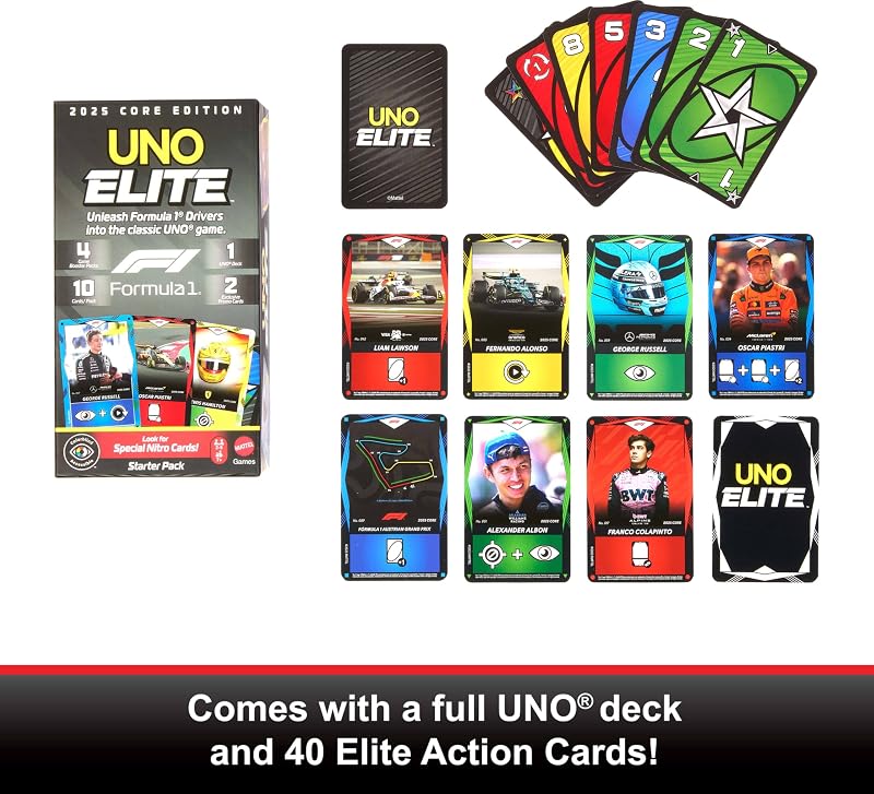 UNO Elite Fórmula 1 2025 Pack Inicio + 7años. 2-5 Jugadores